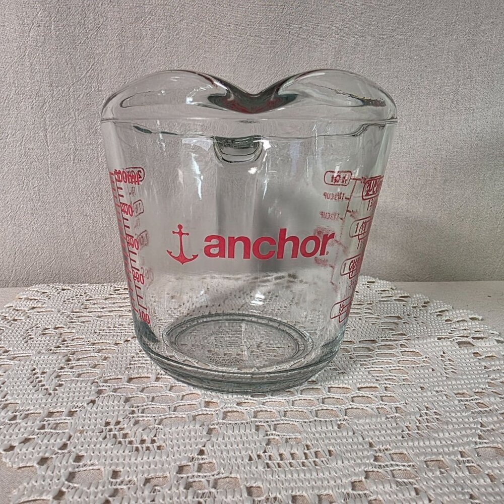 Vintage Anchor Hocking Glass 2 Cup Measuring Cup With Red Markings - Picture 5 of 7